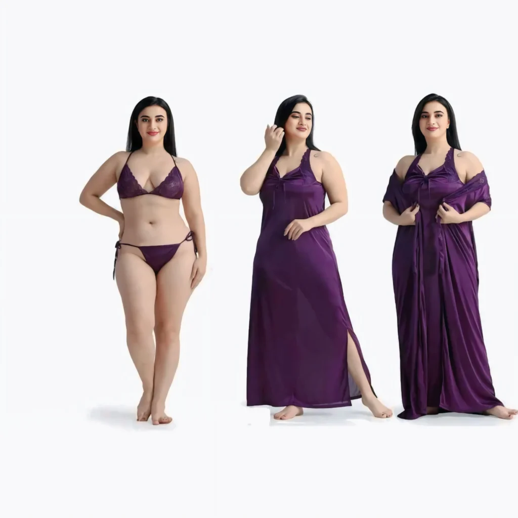 ৪-পিস প্রিমিয়াম নাইট ওয়্যার সেট বেগুনি